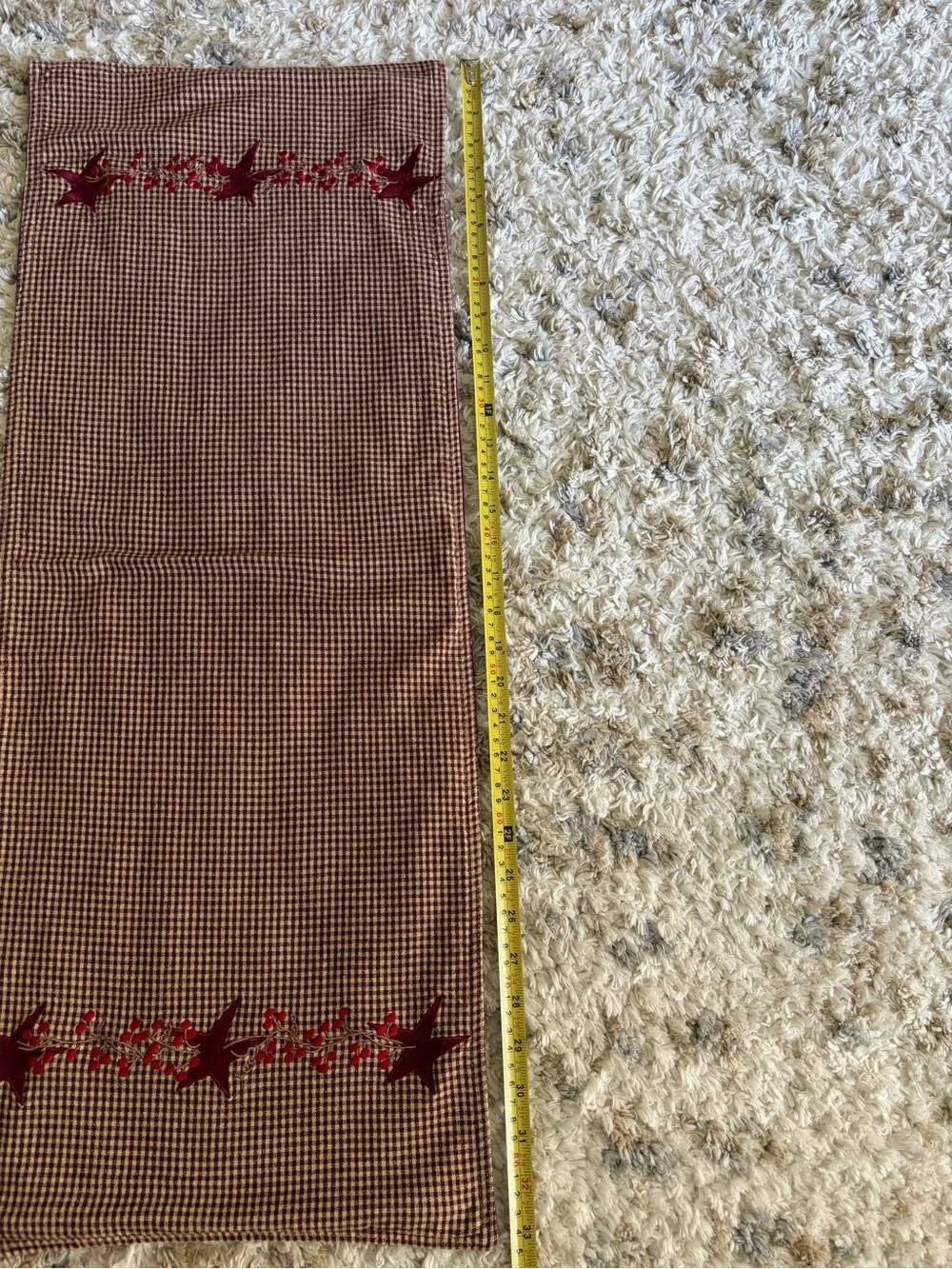 Red and Cream Star Embroidered Runner